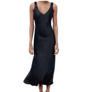 Zara satin polka dot midi length slip dress